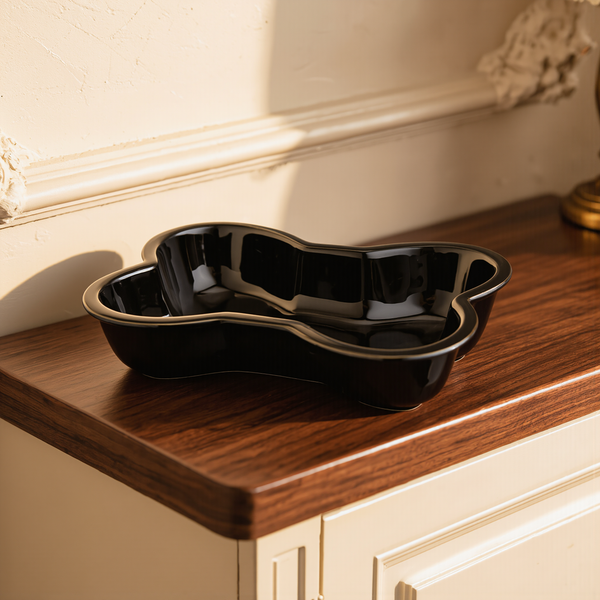 FELVO Tilt, Raised Ceramic Comfort Bowl styled in a warm modern interior