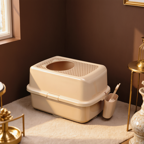 FELVO Grand Loft, Extra Large Enclosed Litter Box styled in a warm modern interior