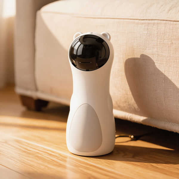FELVO Glint, Auto-Timer Laser Play Pointer styled in a warm modern interior