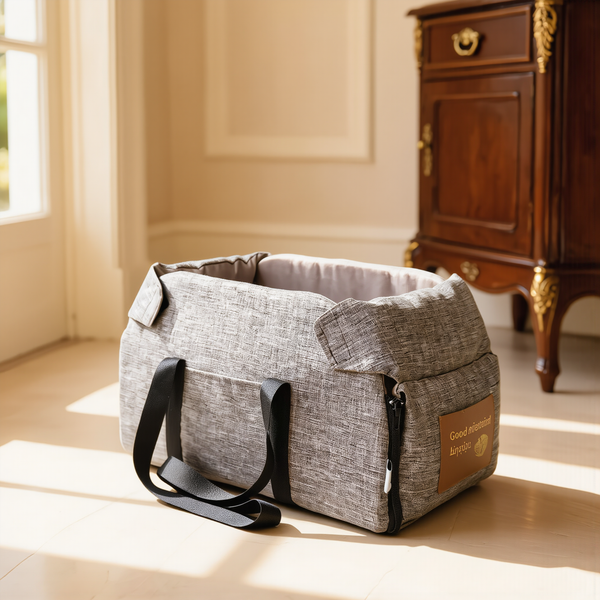 FELVO Linen Carry, Grey Linen-Texture Tote styled in a warm modern interior