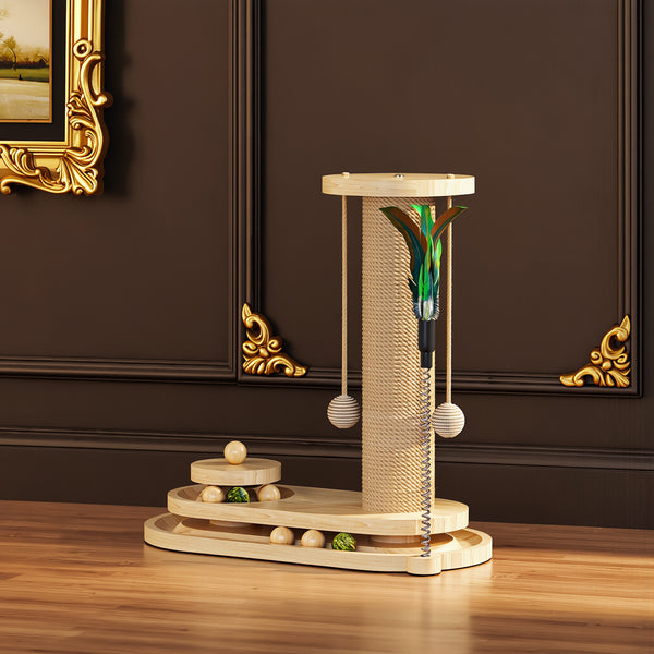 FELVO Sapling, Wood Scratch Post and Play Set styled in a warm modern interior