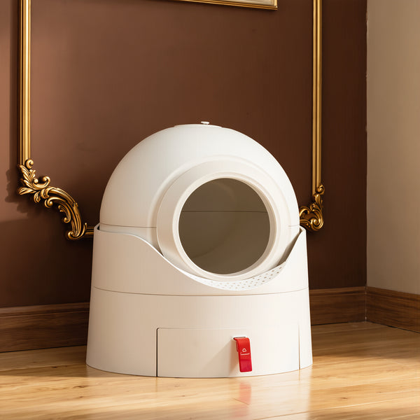 FELVO Pivot, Semi-Automatic Enclosed Litter Box styled in a warm modern interior