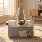 FELVO Atelier, White Canvas Cat Carrier in use
