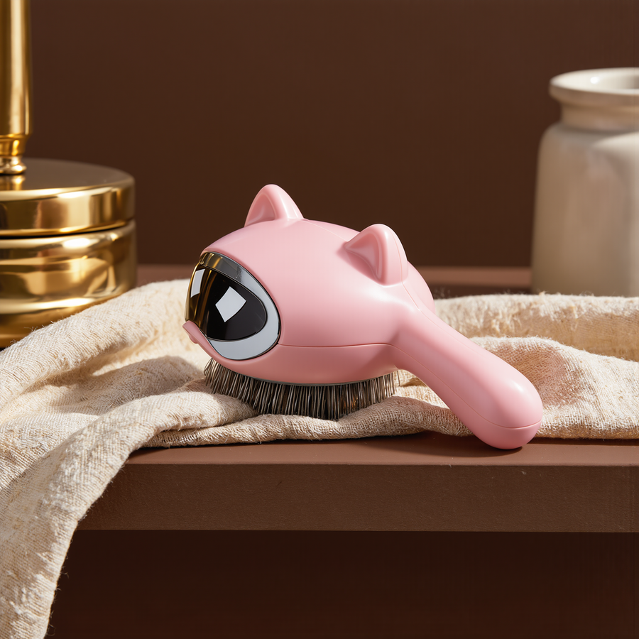 FELVO Sleek, Steel-Pin Grooming Brush styled in a warm modern interior