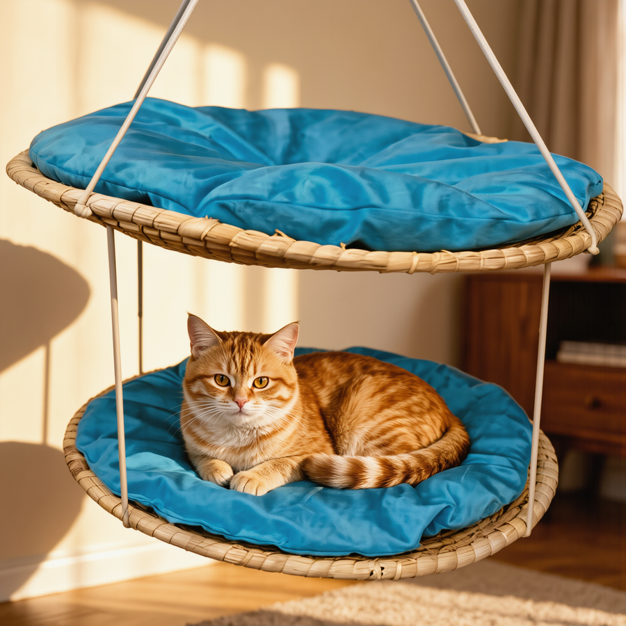 FELVO Meadow, Woven Straw Cat Hammock in use