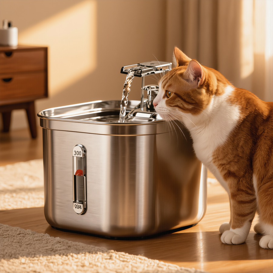 FELVO Brook, Filtered Stainless Steel Water Fountain in use