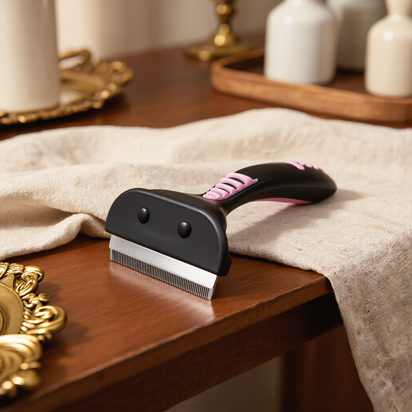 FELVO Velvet, De-Shedding Grooming Brush styled in a warm modern interior
