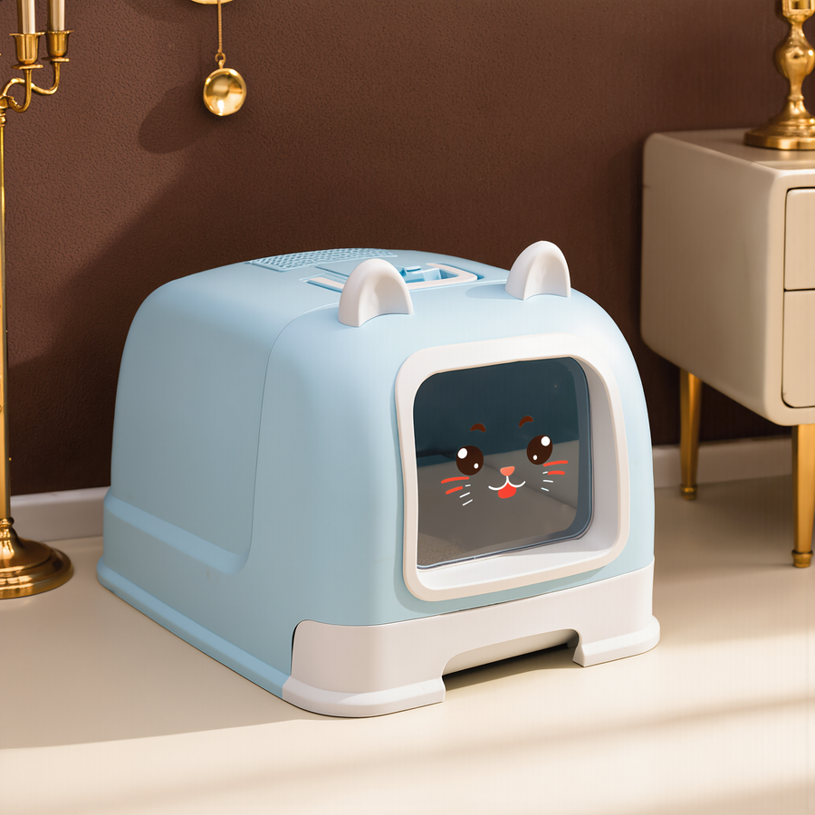 FELVO Chamber, Enclosed Litter Box with Pull-Out Tray styled in a warm modern interior
