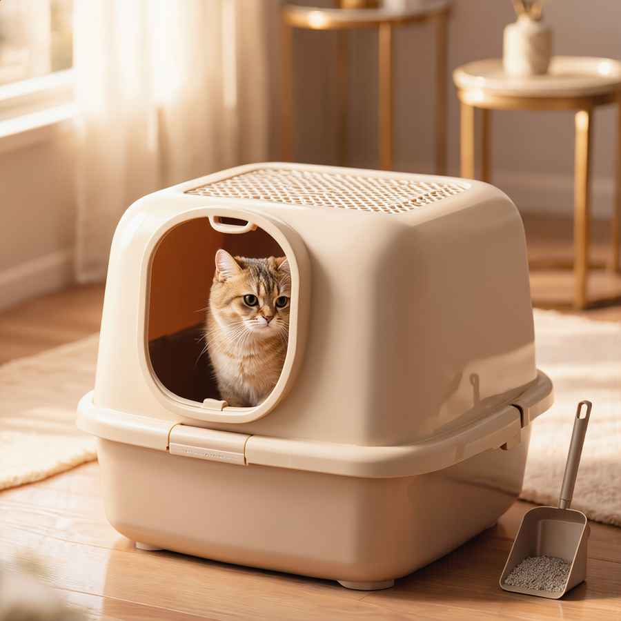 FELVO Grand Loft, Extra Large Enclosed Litter Box in use