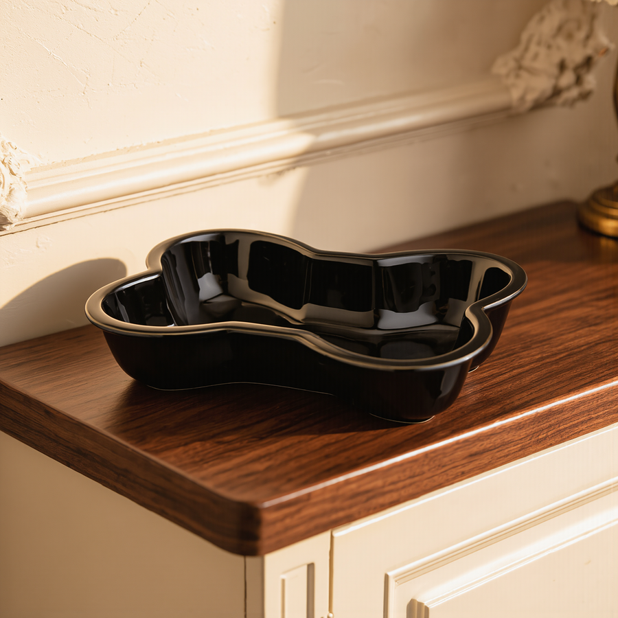 FELVO Tilt, Raised Ceramic Comfort Bowl styled in a warm modern interior