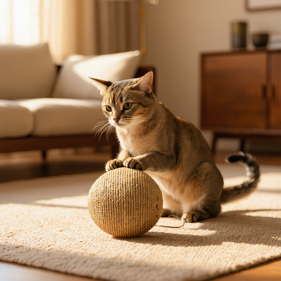 FELVO Skein, Sisal Ball Scratcher in use