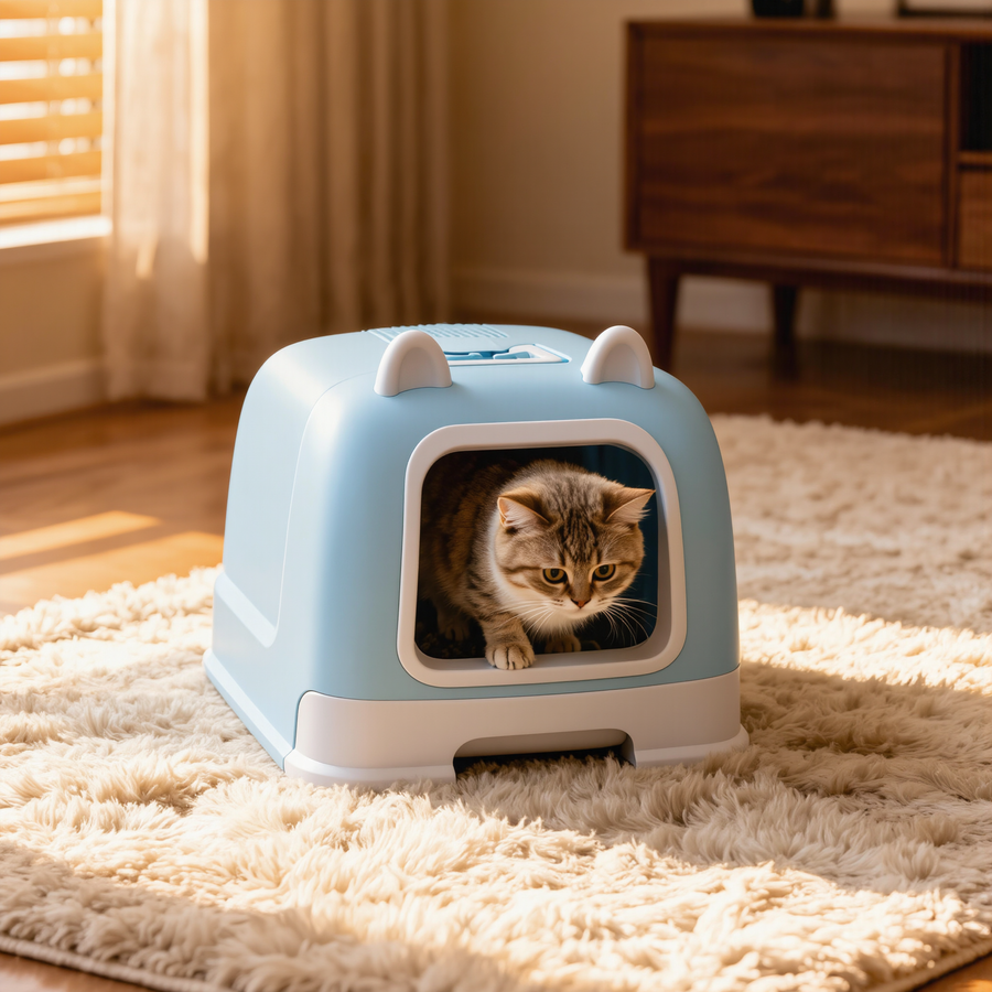 FELVO Chamber, Enclosed Litter Box with Pull-Out Tray in use