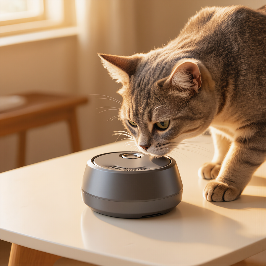 FELVO Breeze, USB Litter Box Odor Purifier in use