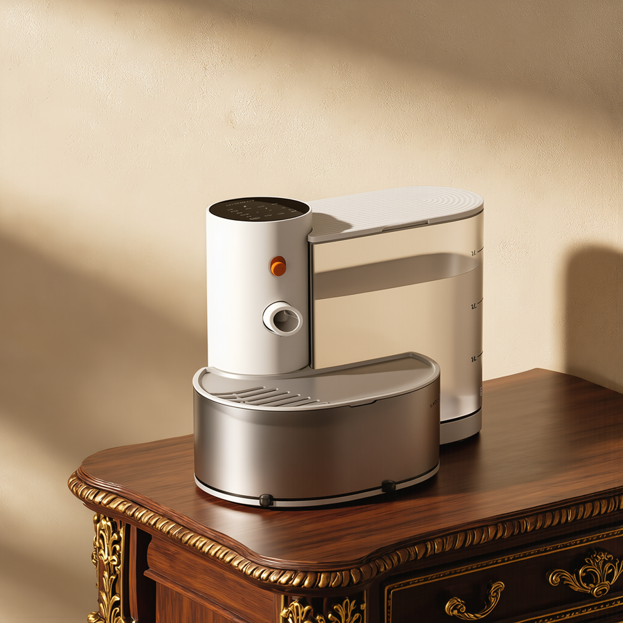 FELVO Roam, Cordless Rechargeable Water Fountain styled in a warm modern interior