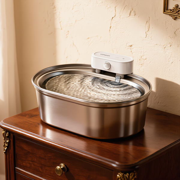 FELVO Fount, Stainless Steel Water Fountain styled in a warm modern interior