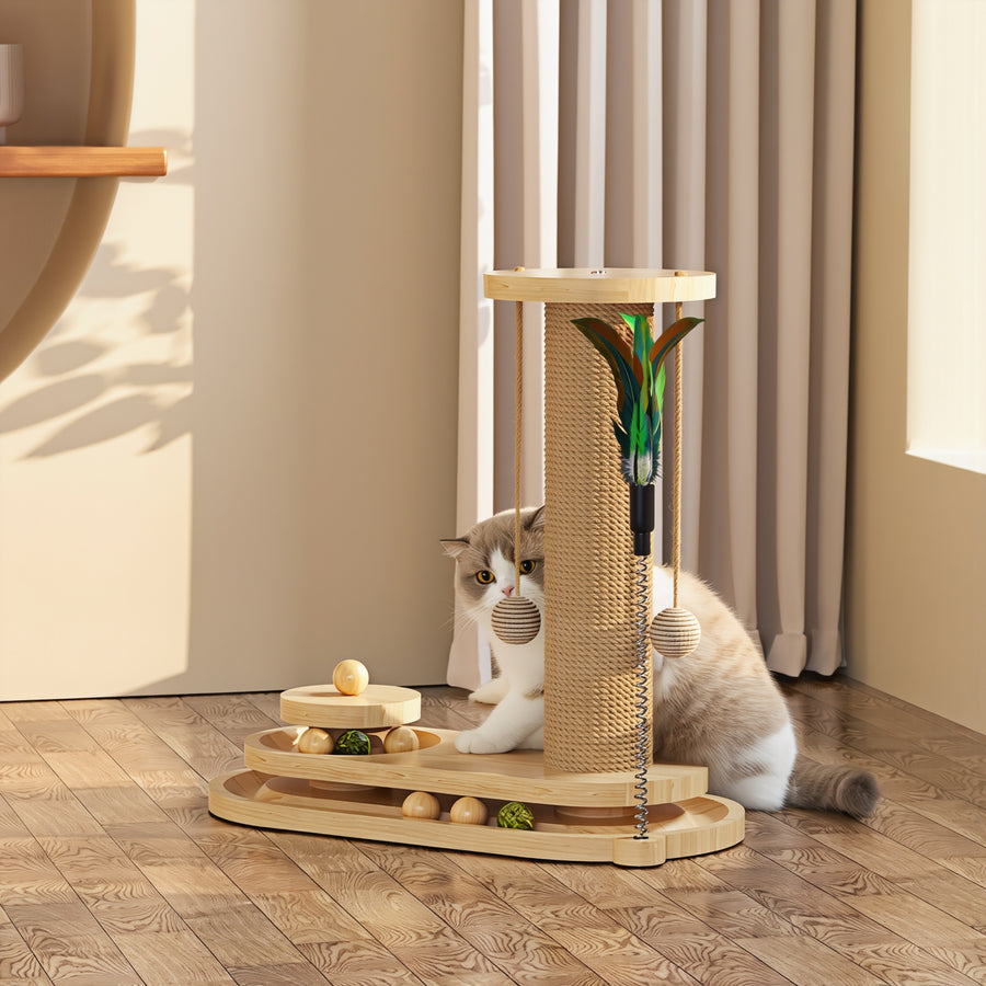 FELVO Sapling, Wood Scratch Post and Play Set in use